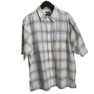 George Men's Shirt Size XL Linen Blend Plaid Short Sleeve Cotton Linen